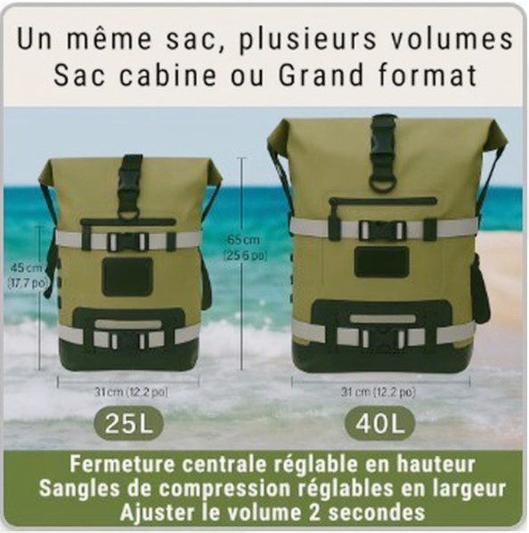 FD Marine zaino modulare impermeabile 20/40L (kaki) - immagine 2