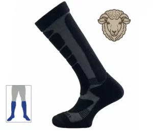 Chaussette noire haute performance avec renforts gris et semelle, utilisée pour activités outdoor et militaire, vue isolée.